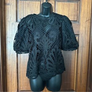 NWT! Express Black Puff Sleeve Lace Top Size M